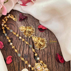 Vriksham Exquisite Matte Tirupati Balaji With Handcrafted Floral Jhumkas & Emerald Accents Pendant Chain-Aqua Green Bead-21835