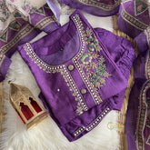 Purple Stitched Suit Set - Dola Silk - VS3835