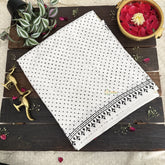 Vriksham White With Black Dot Print Ajrakh Modal Silk Saree-VS4659