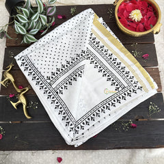 Vriksham White With Black Dot Print Ajrakh Modal Silk Saree-VS4659