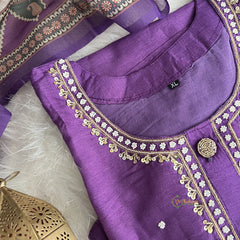 Purple Stitched Suit Set - Dola Silk - VS3835