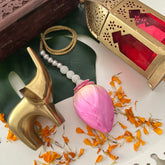 Single Lotus Pearl Kunjalam Traditional Bridal White Pink Flower Accessories-Vriksham-KH1448