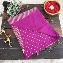 Vriksham Purple Striped Print Designer Ajrakh Modal Silk Saree-VS4651