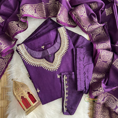 Purple Stitched Suit Set - Dola Silk - VS3842