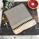 Vriksham Cream Striped Print Designer Ajrakh Modal Silk Saree-VS4448