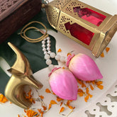 Double Lotus Pearl Kunjalam Traditional Bridal White Pink Flower Accessories-Vriksham-KH1449
