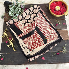 Vriksham Black Designer Ajrakh Modal Silk Saree-VS4656