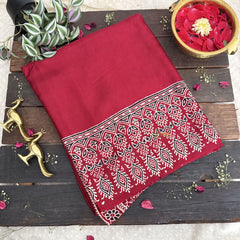 Vriksham Maroon Plain With Printed Border Ajrakh Modal Silk Saree-VS4660