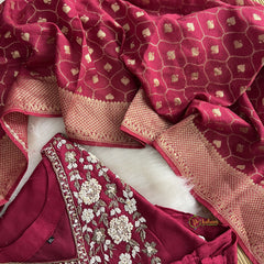 Maroon Stitched Suit Set - Dola Silk - VS3847