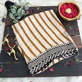 Vriksham Cream & Mustered Yellow Striped Print Designer Ajrakh Modal Silk Saree-VS4655