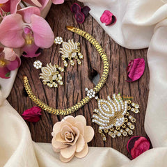 Vriksham Exquisite Gold-Toned Lotus Pendant Attgai Style Necklace-G21836