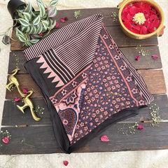 Vriksham Black & Shade of Pink Striped Print Ajrakh Modal Silk Saree-VS4658