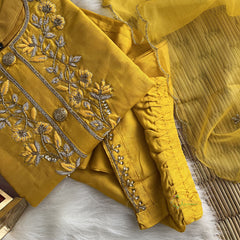 Mustard Stitched Suit Set - Dola Silk - VS3844