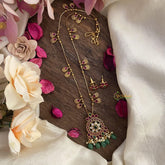 Vriksham Exclusive Red Green Stone Pendant Chain-Green Bead-G15633