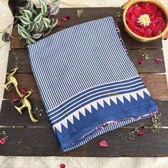 Vriksham Blue Striped Print Ajrakh Modal Silk Saree-VS4657