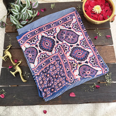 Vriksham Blue Striped Print Ajrakh Modal Silk Saree-VS4657