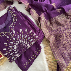 Violet Stitched Suit Set - Dola Silk - VS3846