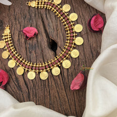 Vriksham Traditional Kerala Lakshmi Coin Neckpiece-Pink AD Stone-G18942