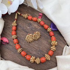 Gold Polish Bead with Coral Mala-G15038