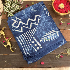 Vriksham Designer Blue Floral Printed Ajrakh Modal Silk Saree-VS4654