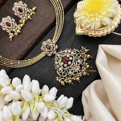 Vriksham Dual Peacock Gold-Plated With AD Stone Pendant Hasli Choker-Red-Gold Bead-G20531