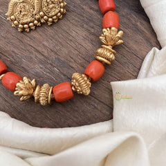 Gold Polish Bead with Coral Mala-G15038