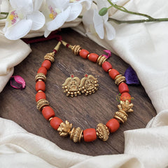 Gold Polish Bead with Coral Mala-G15038