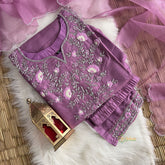 Lavender Stitched Suit Set - Dola Silk - VS3853
