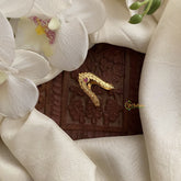 Vriksham Antique Gold Look Alike Leaf Shape Vangi Ring-Red-G16908