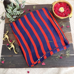 Vriksham Red With Blue Striped Print Ajrakh Modal Silk Saree-VS4664