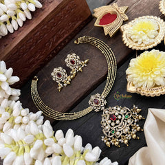 Vriksham Dual Peacock Gold-Plated With AD Stone Pendant Hasli Choker-Red-Gold Bead-G20531