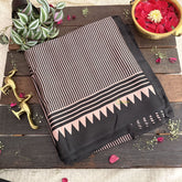 Vriksham Black With Golden Pink  Striped Print Ajrakh Modal Silk Saree-VS4666