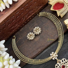 Vriksham Traditional Gold-Plated With Floral AD Stone Pendant Hasli Choker-Red-Gold Bead-G20526