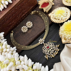 Vriksham Traditional Gold-Plated With Floral AD Stone Pendant Hasli Choker-Red-Gold Bead-G20526