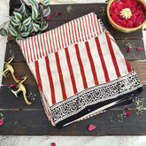 Vriksham Off White With Radish Red Striped Print Ajrakh Modal Silk Saree-VS4668