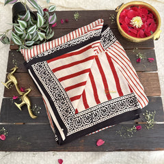 Vriksham Off White With Radish Red Striped Print Ajrakh Modal Silk Saree-VS4668