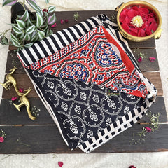 Vriksham Cream With Black Striped Print Ajrakh Modal Silk Saree-VS4663