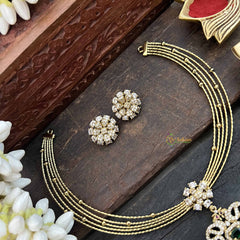 Vriksham Traditional Gold-Plated With Floral AD Stone Pendant Hasli Choker-Green-Green Bead-G20527