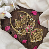 Vriksham Gold Plated Kundan Jadau Lakshmi with Dual Peacock Hasli Neckpiece-Pearl-J3439