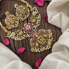 Vriksham Gold Plated Kundan Jadau Lakshmi with Dual Peacock Hasli Neckpiece-Pearl-J3439