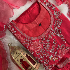 Red Stitched Suit Set - Dola Silk - VS3839