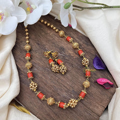Simple Gold Alike Beaded with Coral Mala-G15049