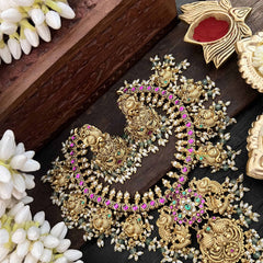 Vriksham Traditional South Indian Temple & Peacock Guttapusalu Short Neckpiece-J3818