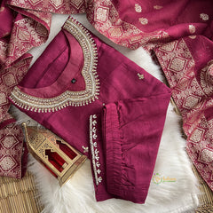 Grape Wine Color Stitched Suit Set - Dola Silk - VS3843