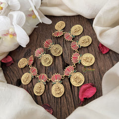 Vriksham Unique Gold Look Alike Lotus With Lakshmi Coin Short Neckpiece-G18936