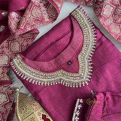 Grape Wine Color Stitched Suit Set - Dola Silk - VS3843