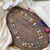 Layered Golden Bead Mala-Green and Pastel Pink Bead-G15004