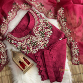 Grape Wine Stitched Suit Set - Dola Silk - VS3845