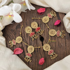 Vriksham Elegant Gold Look Alike Lakshmi Coin with Lotus Short Neckpiece-G18935