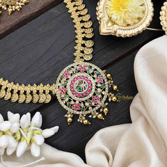 Vriksham Antique Lakshmi Coin With Round Pendant Long Neckpiece-Gold Bead & Pearls-G20547